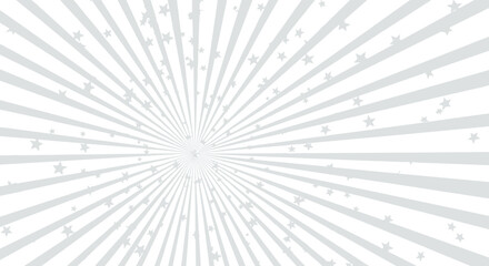 Obraz premium Dynamic starburst background featuring light gray rays extending from the center with scattered small stars for a festive atmosphere.