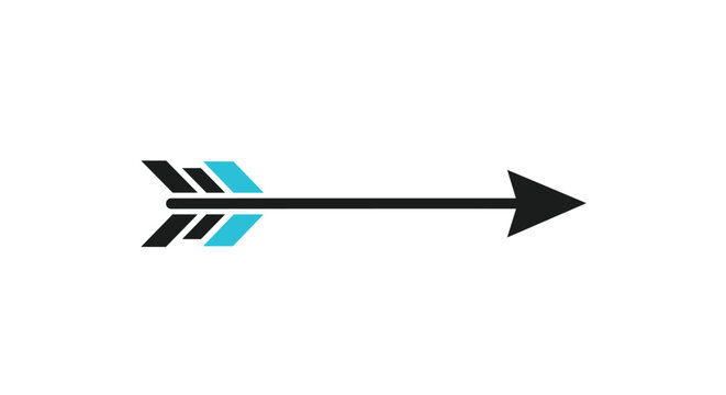 Modern arrow icon with a black head and a black and blue tail pointing right representing direction, progress, and movement.