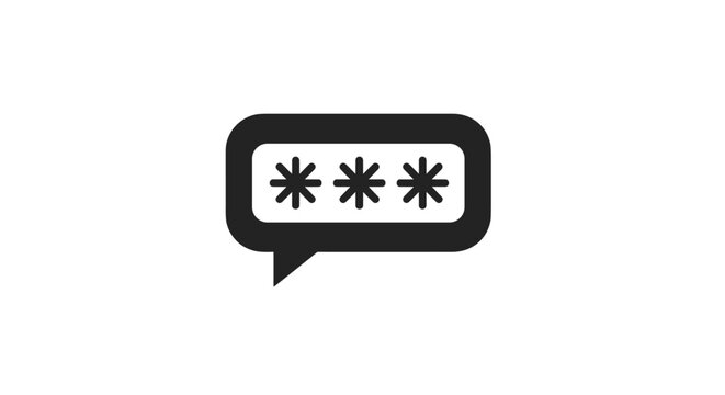 Black speech bubble icon containing three asterisks representing a hidden password or secure code on a white background.