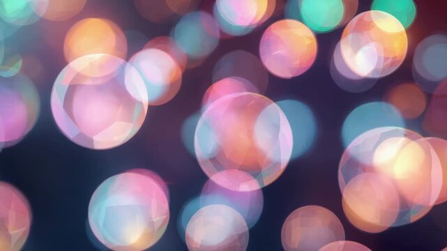 Frame one starting translucent bokeh orbs drifting over dark field, evoking calm via faceted glows