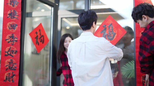 Young friends celebrating Chinese New Year together