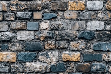 Fototapeta premium Rough Brick Wall Facade with Unique Color Variations, Durable Texture for Architectural Backgrounds