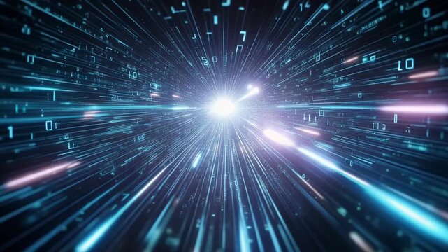 Dynamic Visualization of Data Transmission Expressing the Journey Through a Digital Landscape with Radiant Light and Breathtaking Speed