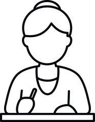 Obraz premium Woman writing or studying at a desk as a minimalist line art icon