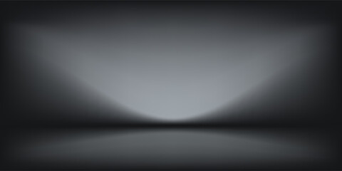 Black studio room. Limbo dark grey spotlight background. Abstract 3d backdrop for product presentation. Minimal wall scene. Showcase, promotion display. Vector stage mockup illustration