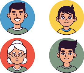 Fototapeta premium Multi generational family portrait illustration flat design vector happy diverse group