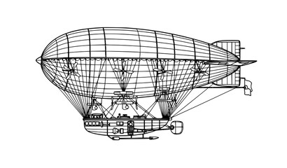 Classic vintage airship technical illustration vector blueprint © Md