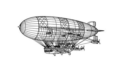 Vintage airship vector illustration with detailed line drawing and classic aviation © Md