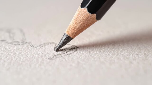 Following faint curved mark, sharpened pencil darkening heart sketch on textured paper, copy space