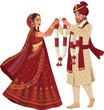 Indian Wedding Couple Exchanging Varmala 