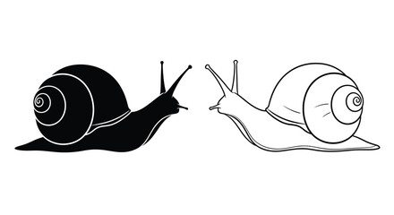 Two snails one dark and one light presented as a silhouette © Nazrul