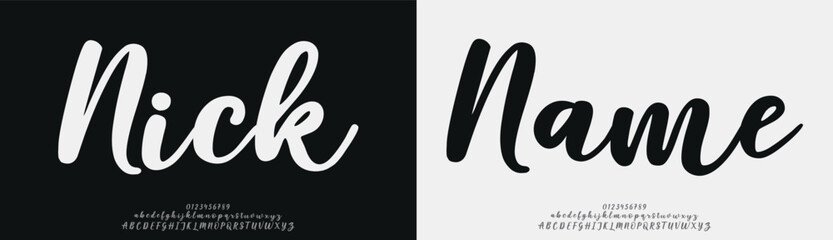 Obraz premium Nick Name, Script elegant font alphabet logo. Typography Beauty fashion luxury classic letters serif fonts decorative wedding vintage retro logos. vector illustration 