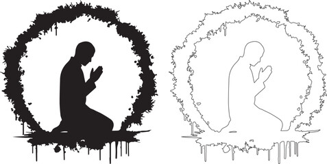 Meditation and brain creativity concept with silhouette and neural network vector illustration © MarzinaZannat