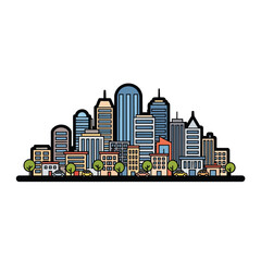 Obraz premium A colorful city skyline with buildings, trees