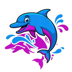 Fototapeta premium Cartoon Dolphin Illustration with Splashing Water.