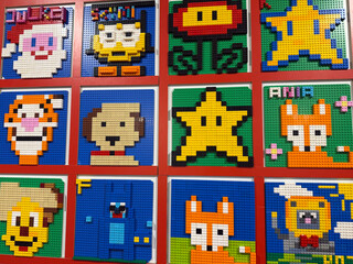 Fototapeta premium Colorful lego pixel-art character wall
