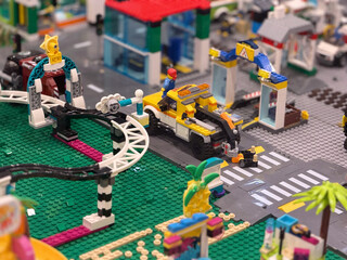 Naklejka premium Lego city street with rollercoaster