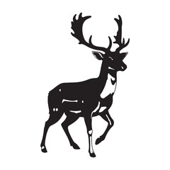 Fototapeta premium A black silhouette of a deer with large antlers on a white background