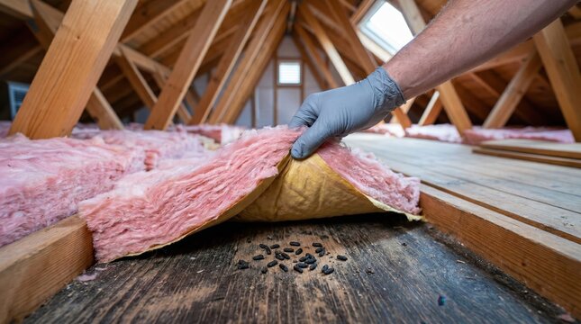 Attic Inspection Reveals Rodent Droppings Under Insulation