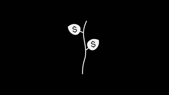 Plant of Money concept minimal motion graphics clip with Alpha channel (Transparent background) - foreground color 5% gray Loopable