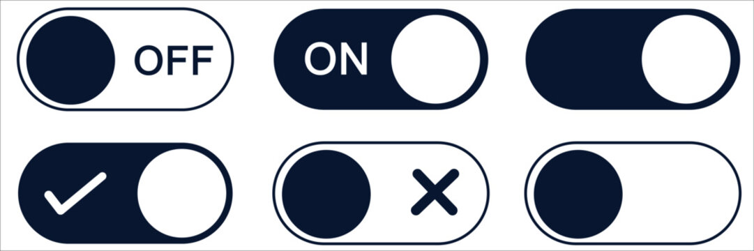 Modern Toggle Switch Button Set &ndash; ON OFF UI Controls, Dark Mode Switch Icons, Web and App Interface Vector