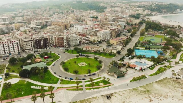 The roundabout and seafront promenade of Soverato, a Calabrian city near ocean