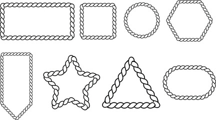 Rope frame border set isolated on white background . Circle, square, oval shape in sea sailor theme. Pattern rope brush. nautical rope collection  © MDneamul