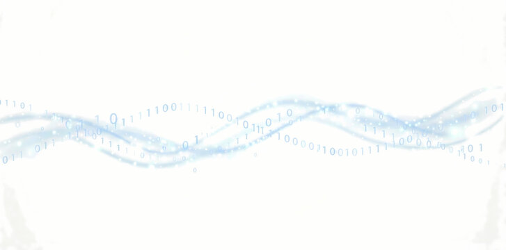 Digital binary code flowing in blue wave pattern 