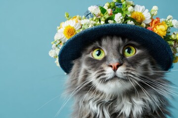 Funny cat in hat for spring promotion