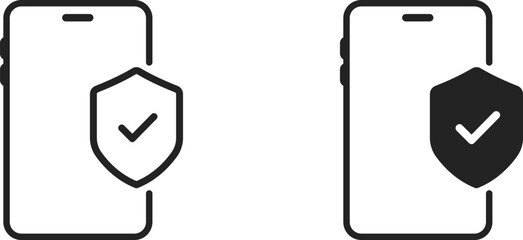 Mobile phone security shield protection verified device icon vector design