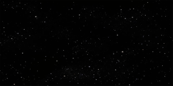 Abstract motion animation of falling snow flakes and white dust particles drifting through a dark night sky filled with glowing stars and a blue galaxy starfield across the cosmic space universe