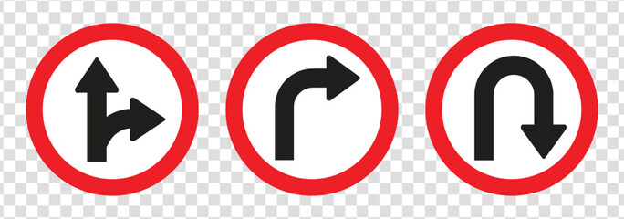 Set of black directional arrow icons including U turn, right turn, left turn, and straight arrows. Simple vector signs for traffic, navigation, and road directions.