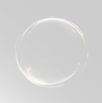 Soap bubble with transparent sphere and realistic water reflection, isolated overlay soap buble png