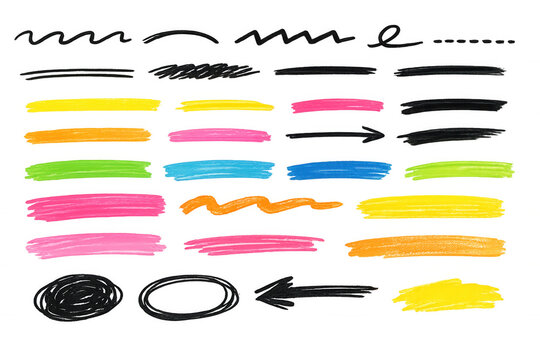 Hand drawn marker underline scribble highlight collection PNG sketch strokes transparent cut out set
