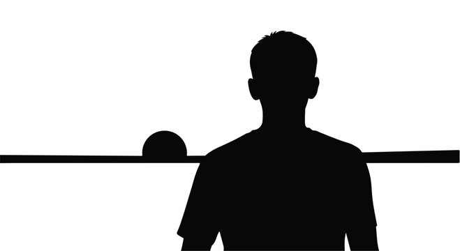 Silhouette of a young boy's head with a half-circle symbol on a horizontal line against a white background