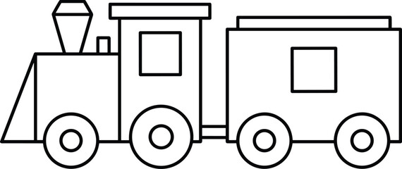 Simple train outline illustration with wagon, cute locomotive line art for coloring book, kids activity page, transportation cartoon vector © AVIJIT