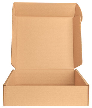 Open Kraft Cardboard Box Isolated on White Background