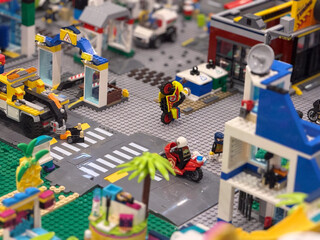 Naklejka premium Lego city street with motorcycles