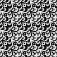 Japan traditional ethnic embroidery ornament with repeated scallops. Fish scale. Repeat scallop background. Seamless surface pattern design with scales. Ancient japanese sashiko uroko motif. Squama. © funkyplayer