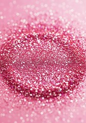 Fototapeta premium Abstract macro shot of shimmering pink glitter dust creating a festive and luxurious bright background texture ready for celebration, cosmetic, festive, celebration