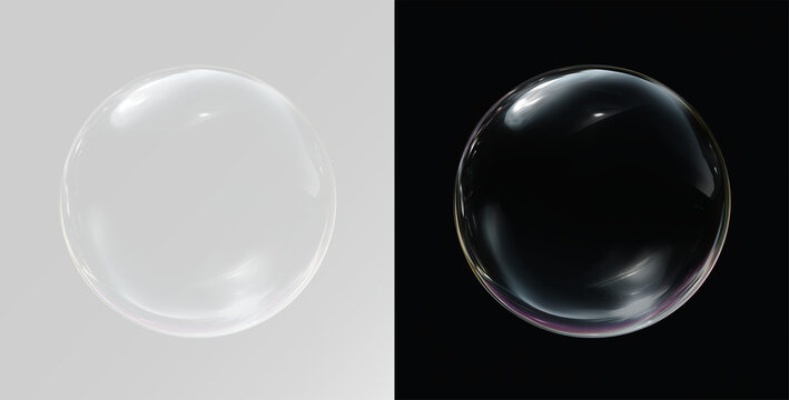 Clear glass ball or soap bubble with white highlights and glossy texture, clean design overlay effect buble png