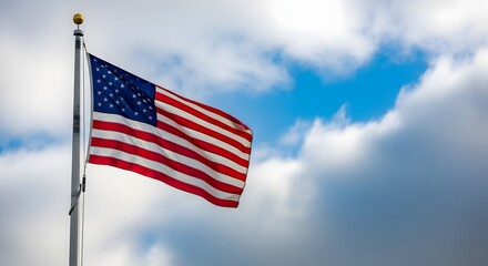 Obraz premium Flag day united states american flag waving on flagpole june 14th patriotic holiday