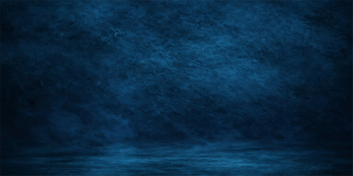 A dark blue grunge background captures a storm at night where smoke and clouds blend into a textured deep sea motion with a flash of lightning over the black ocean