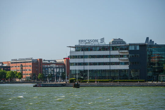 Gothenburg, Sweden - June 29 2025: Ericsson and Chalmers University buildings waterfront view.
