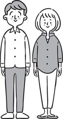 男性と女性　父と母（モノクロ）ベクター