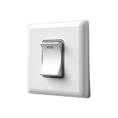 Modern white light switch on a wall plate. Transparent background.