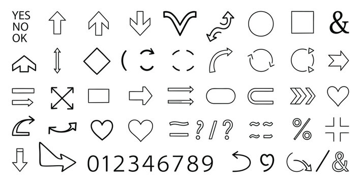 Collection of various symbols arrows and characters
