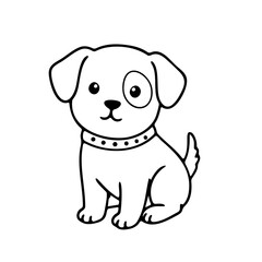 Fototapeta premium A cute cartoon dog sitting and looking up with a collar around its neck