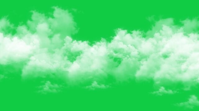 realistic clouds moving slow isolated on green background animation, real nature weather puffy cloud summer and spring day overlay social media motion design element