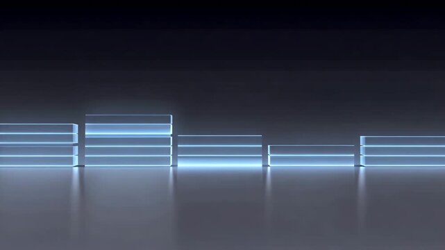 Glowing blue rectangular bars on a dark background with reflections